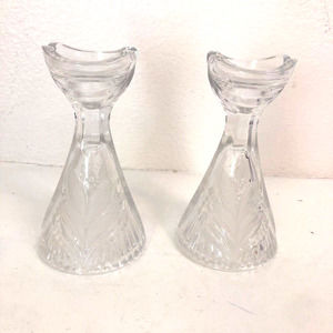 2 lead crystal etched candle sticks Vintage beautiful!